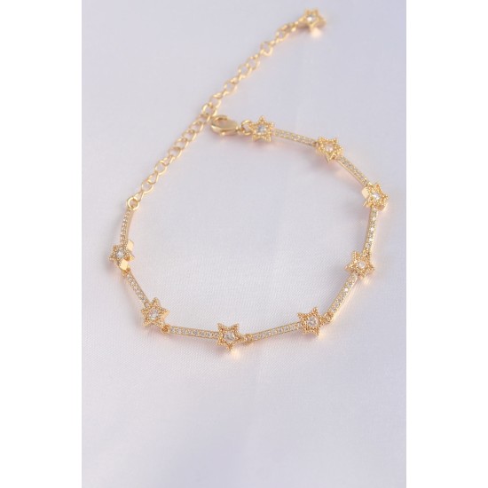 Vip Seri Pirinç Zirkon Taşlı Gold Renk Halley Model Bileklik - TJ-BB6081