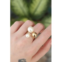 Pirinç Gold Renk Ayarlanabilir İnci Taşlı Yüzük TJ-BYK3180