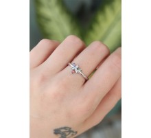 Pirinç Gümüş Renk Ayarlanabilir Renkli Zirkon Taşlı Yusufçuk Yüzük - TJ-BYK3185