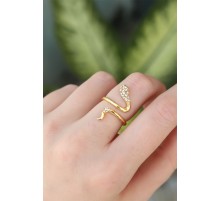 Pirinç Gold Renk Ayarlanabilir Zirkon Taşlı Yılan Yüzük - TJ-BYK3188
