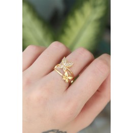 Pirinç Gold Renk Ayarlanabilir Zirkon Taşlı Kelebek Yüzük TJ-BYK3190