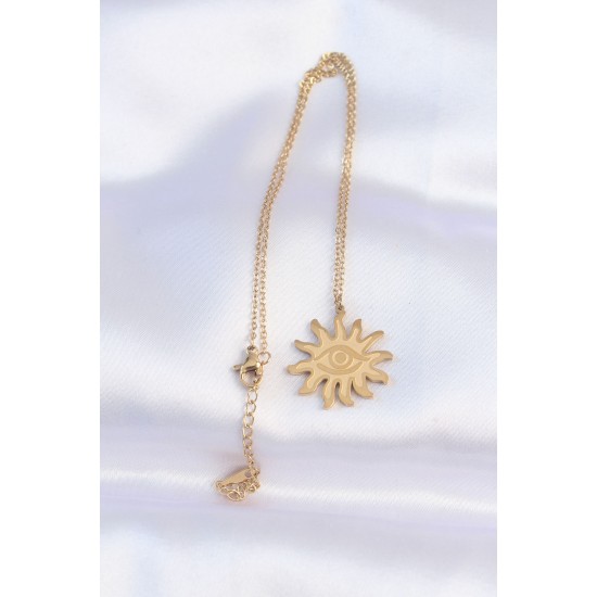316L Çelik Zincir Gold Renk Göz Güneşi Tasarımlı Kolye - TJ-BKO8734