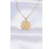 316L Çelik Zincir Gold Renk Göz Güneşi Tasarımlı Kolye - TJ-BKO8734