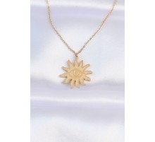 316L Çelik Zincir Gold Renk Göz Güneşi Tasarımlı Kolye - TJ-BKO8734