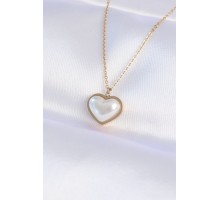 316L Çelik Zincir Gold Renk Beyaz Taşlı Bubble Kalp Kolye - TJ-BKO8737