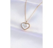 316L Çelik Zincir Gold Renk Beyaz Taşlı Bubble Kalp Kolye - TJ-BKO8737