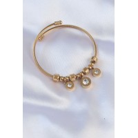 316L Çelik Gold Renk Zirkon Taşlı Model Charm Bileklik TJ-BB6089