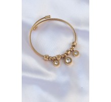316L Çelik Gold Renk Zirkon Taşlı Model Charm Bileklik - TJ-BB6089