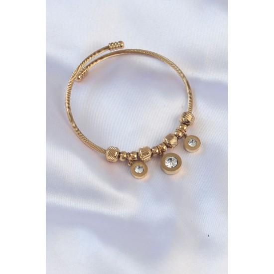 toptan-xml-dropshipping-316L Çelik Gold Renk Zirkon Taşlı Model Charm Bileklik - TJ-BB6089