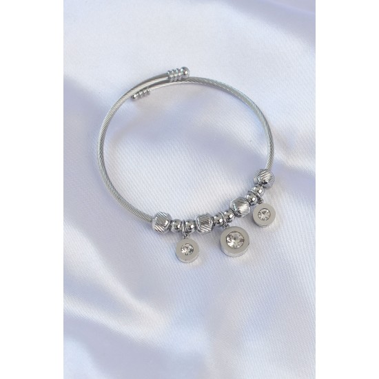 toptan-xml-dropshipping-316L Çelik Gümüş Renk Zirkon Taşlı Model Charm Bileklik - TJ-BB6090