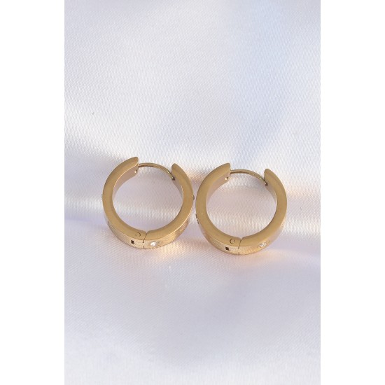 toptan-xml-dropshipping-316L Çelik Gold Renk Zirkon Taşlı Model Halka Küpe - TJ-BKP9005
