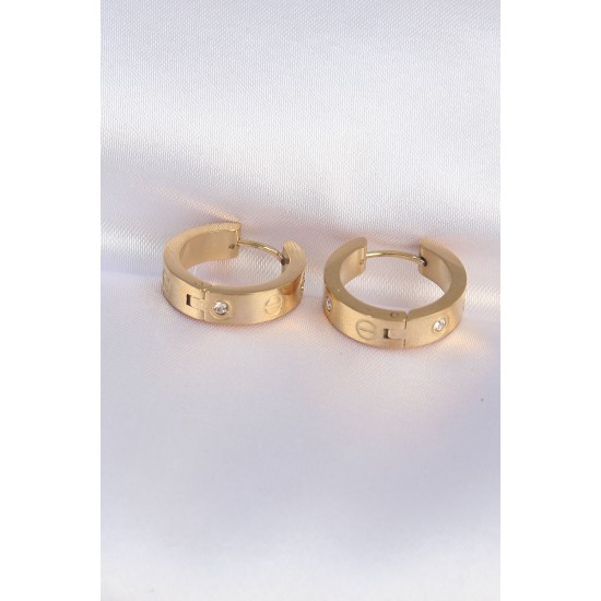 toptan-xml-dropshipping-316L Çelik Gold Renk Zirkon Taşlı Model Halka Küpe - TJ-BKP9005