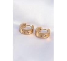 316L Çelik Gold Renk Zirkon Taşlı Minimal Model Halka Küpe - TJ-BKP9007