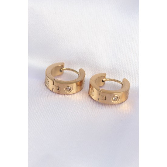 toptan-xml-dropshipping-316L Çelik Gold Renk Zirkon Taşlı Minimal Model Halka Küpe - TJ-BKP9007