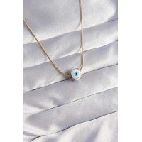 316L Çelik Gold Renk Mineli Nazar Model Kolye TJ-BKO8757