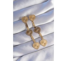 316L Çelik Gold Renk Uzun İtalyan Zincir Detaylı Kalp Küpe - TJ-BKP9024