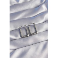 316L Çelik Gümüş Renk Dikdörtgen Model Küpe TJ-BKP9038