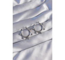 316L Çelik Gümüş Renk Topçuk Tasarımlı Oval Küpe - TJ-BKP9043