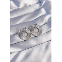 316L Çelik Gümüş Renk Oval Çizgili Plaka Küpe TJ-BKP9048