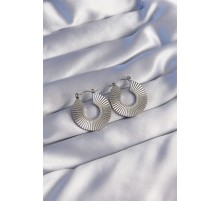 316L Çelik Gümüş Renk Oval Çizgili Plaka Küpe - TJ-BKP9048