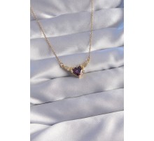 316L Çelik Zincir Gold Renk Mor Zirkon Taşlı Kanatlı Kalp Kolye - TJ-BKO8783