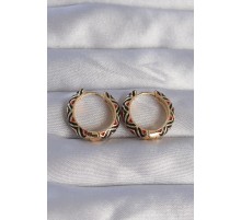 Pirinç Gold Renk Siyah Etnik Desenli Halka Küpe - TJ-BKP9073