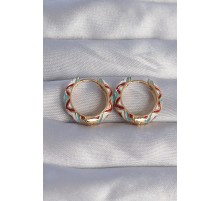 Pirinç Gold Renk Mavili Etnik Desenli Halka Küpe - TJ-BKP9075