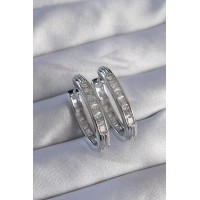Pirinç Gümüş Renk Zirkon Taşlı Oval Model Küpe TJ-BKP9078
