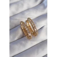 Pirinç Gold Renk Zirkon Taşlı Oval Model Küpe TJ-BKP9079