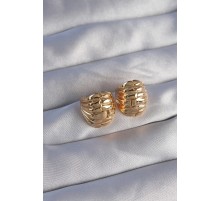 Pirinç Gold Renk Tırtıklı Minimal Bombeli Tasarım Küpe - TJ-BKP9080