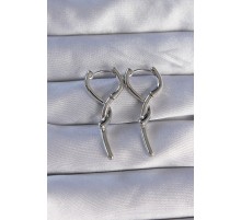 Pirinç Gümüş Renk Sarmal Çubuk Tasarımlı Uzun Küpe - TJ-BKP9085