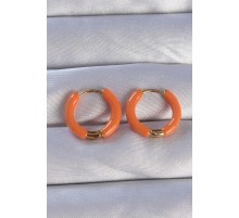 316L Çelik Gold Renk Turuncu Mineli Halka Küpe - TJ-BKP9103