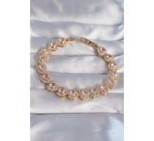 Vip Seri Pirinç Gold Renk Pembe Zirkon Taşlı Kalp Tasarımlı Bileklik - TJ-BB6127