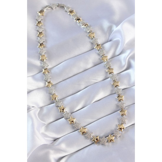 Vip Seri Pirinç Çift Renk Zirkon Taşlı Yıldız Tasarımlı Kolye - TJ-BKO8871