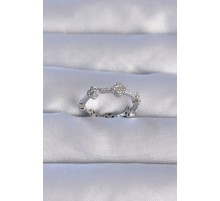 Pirinç Gümüş Renk Zirkon Taşlı Yonca Model Ayarlanabilir Yüzük - TJ-BYK3212