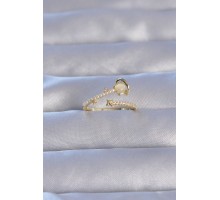 Pirinç Gold Renk Zirkon Taşlı İncili Satürn Model Ayarlanabilir Yüzük - TJ-BYK3223