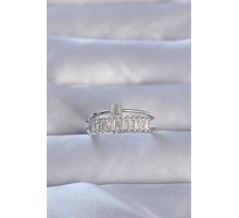 Pirinç Gümüş Renk Zirkon Taşlı Baget Su Yolu Model Ayarlanabilir Yüzük - TJ-BYK3228