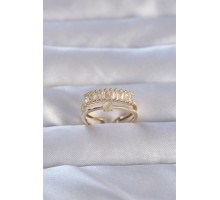 Pirinç Gold Renk Zirkon Taşlı Baget Su Yolu Model Ayarlanabilir Yüzük - TJ-BYK3229