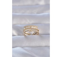 Pirinç Gold Renk Zirkon Taşlı Baget Su Yolu Model Ayarlanabilir Yüzük - TJ-BYK3229