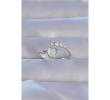 Pirinç Gümüş Renk Zirkon Taşlı Sedefli Kalp Model Ayarlanabilir Yüzük - TJ-BYK3232