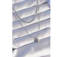 316L Çelik Çift Zincirli Gümüş Renk Topçuk Model Kolye - TJ-BKO8881