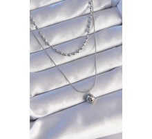 316L Çelik Çift Zincirli Gümüş Renk Topçuk Model Kolye - TJ-BKO8881
