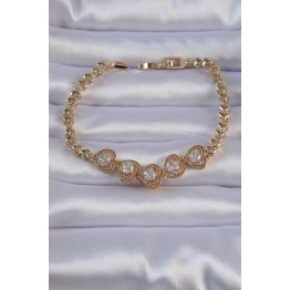 Pirinç Gold Renk İçi Zirkon Taşlı Kalp Figürlü Bileklik - TJ-BB6140