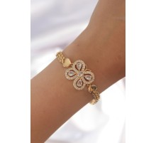 Pirinç Gold Renk Zirkon Taşlı Kelebek Figürlü Parçalı Model Bileklik - TJ-BB6132