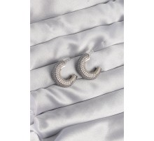 Pirinç Gümüş Renk Zirkon Taşlı Yarım Halka Küpe - TJ-BKP9114