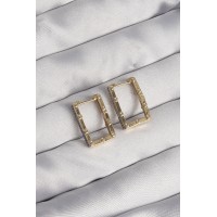 Pirinç Gold Renk Zirkon Taşlı Dikdörtgen Model Seranay Küpe TJ-BKP9117