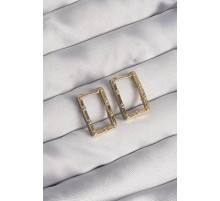 Pirinç Gold Renk Zirkon Taşlı Dikdörtgen Model Seranay Küpe - TJ-BKP9117