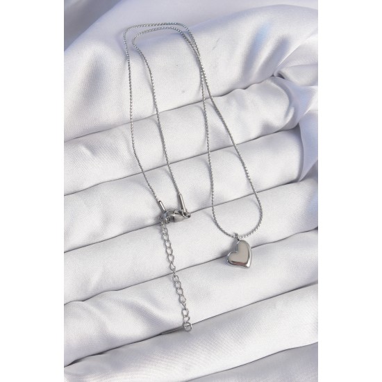 316L Çelik Gümüş Renk Minimal Kalp Tasarımlı Kolye - TJ-BKO8925