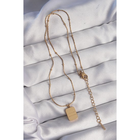 316L Çelik Gold Renk Kare Charm Model Kolye - TJ-BKO8928