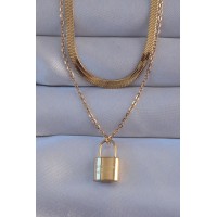 316L Çelik Gold Renk Çift Zincir Kilit Model Kolye TJ-BKO8941